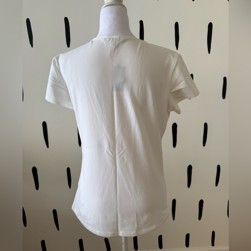 Express White Short-Sleeve Deep V Tee with Ladder Straps - Picture 4 of 5